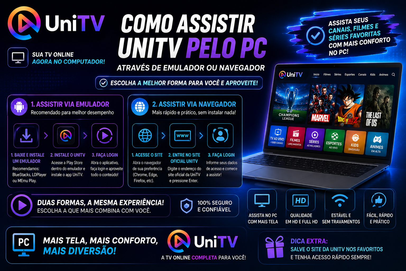 Como Assistir UniTV pelo PC: Emulador e Navegador — Guia Completo